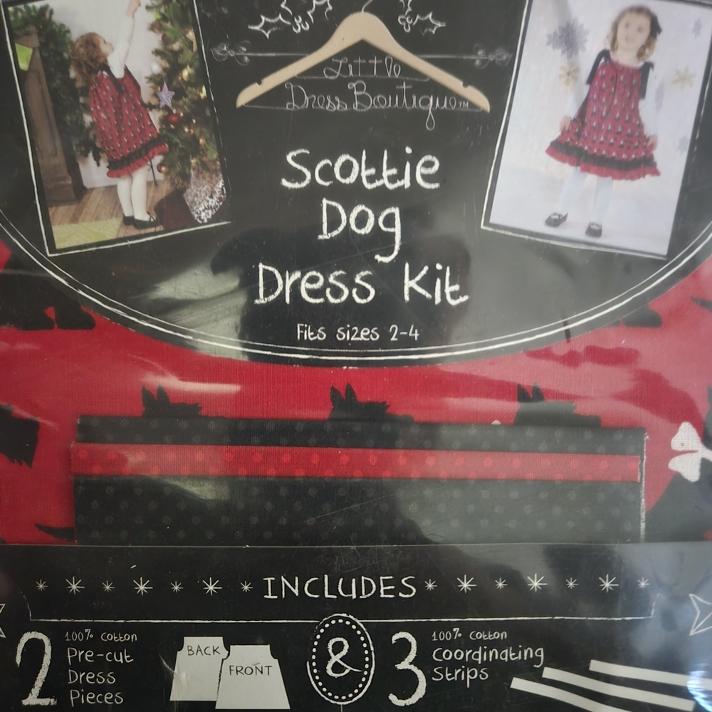 Craft kit Scottie Dog Girls dress pattern kit sewing size 2-4 black & red